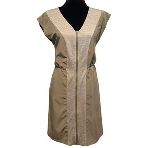 Theme Dress Size S Sheath Taupe Front Exposed Zipper Mini-Knee Length EUC